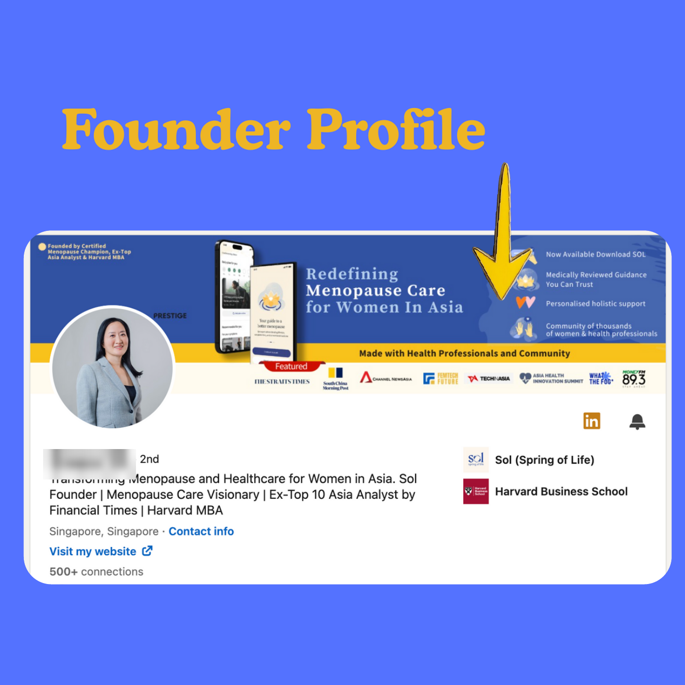 LinkedIn founder profile optimization for a femtech HealthTech SaaS founder